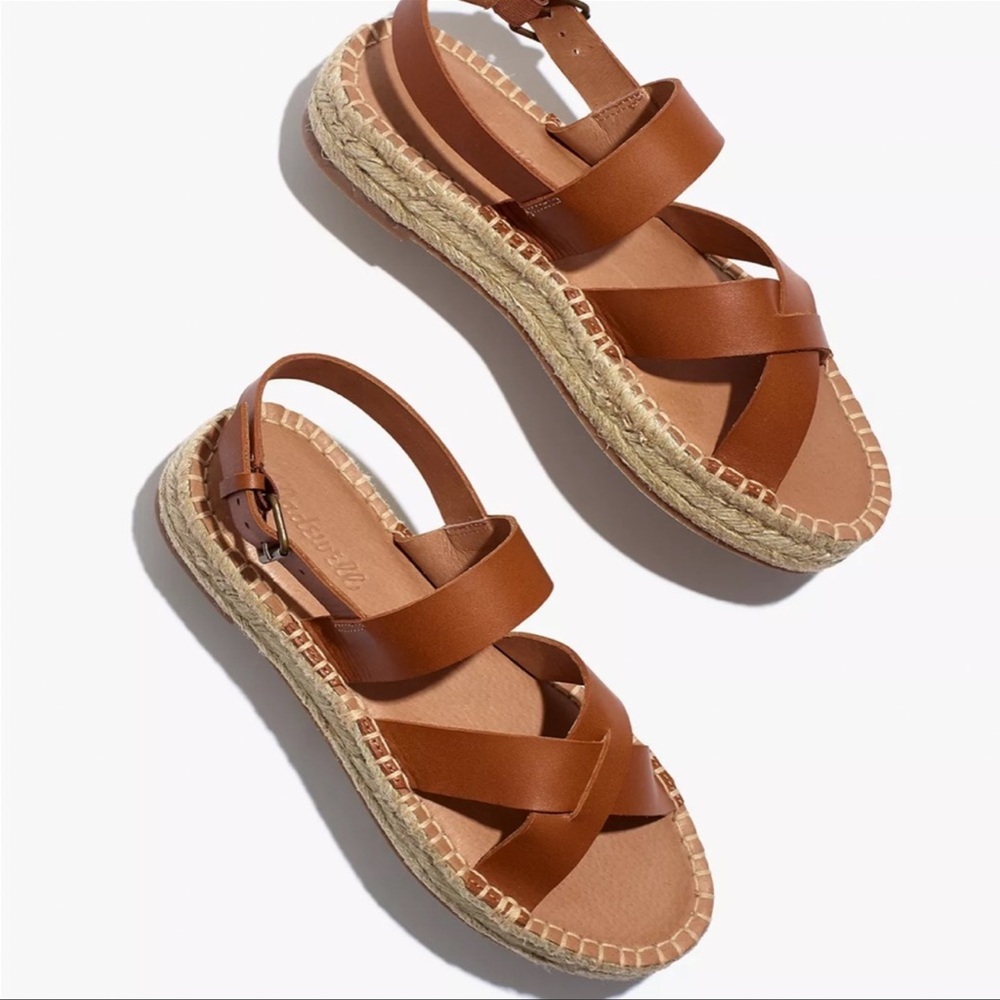 Madewell The Julie Espadrille Sandal-English Saddle Leather Brown & Tan Platform